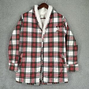 Disney Parks Christmas Size M Minnie Mouse Sherpa Cardigan‎ Jacket Plaid